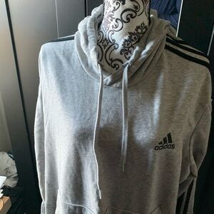 Adidas Grey Pullover Hoodie with Black Shoulder Stripes